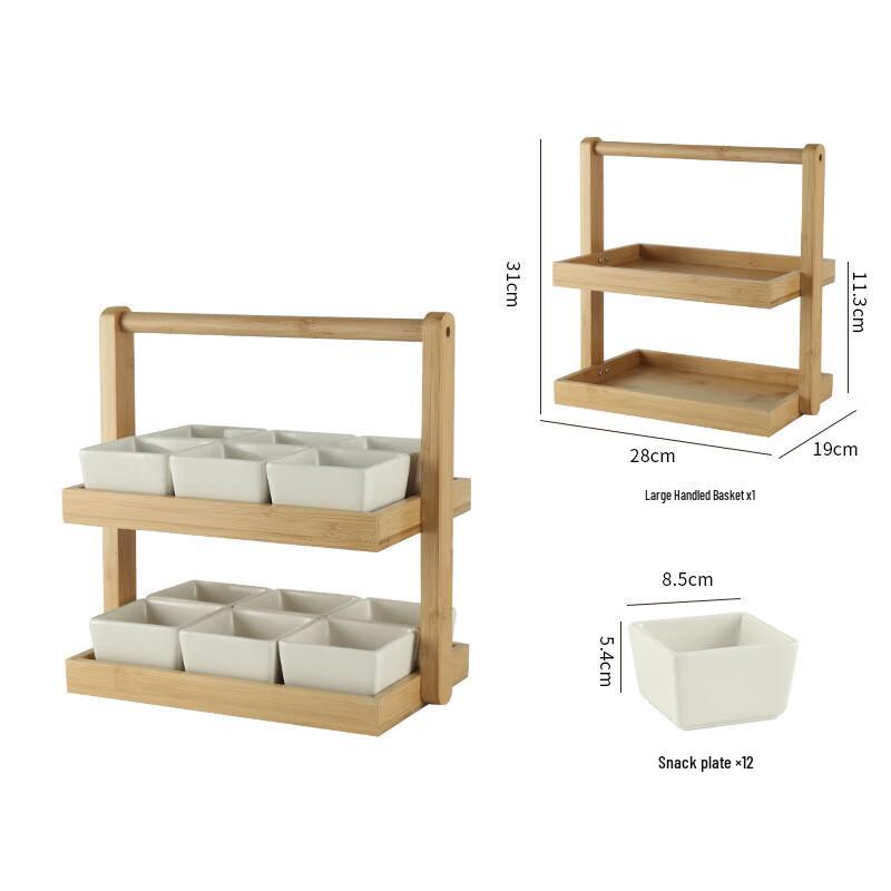 Chinese Style Bamboo & Ceramic Snack Serving Set