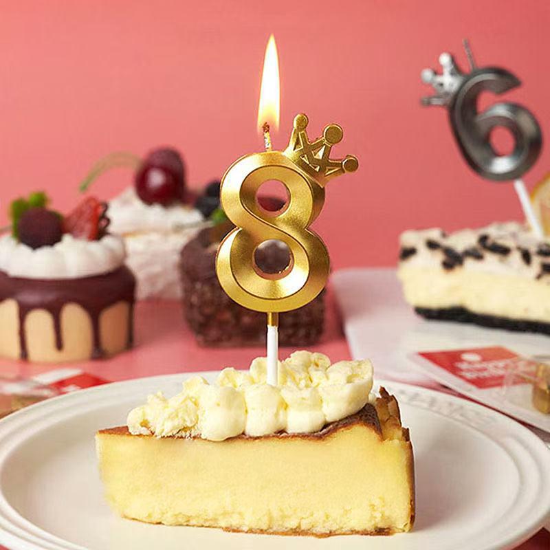 1 Pc Gold Crown Digital Candle Number Birthday Cake Candle Kids Birthday Party Wedding Cake Candle 0-9 Number Candle