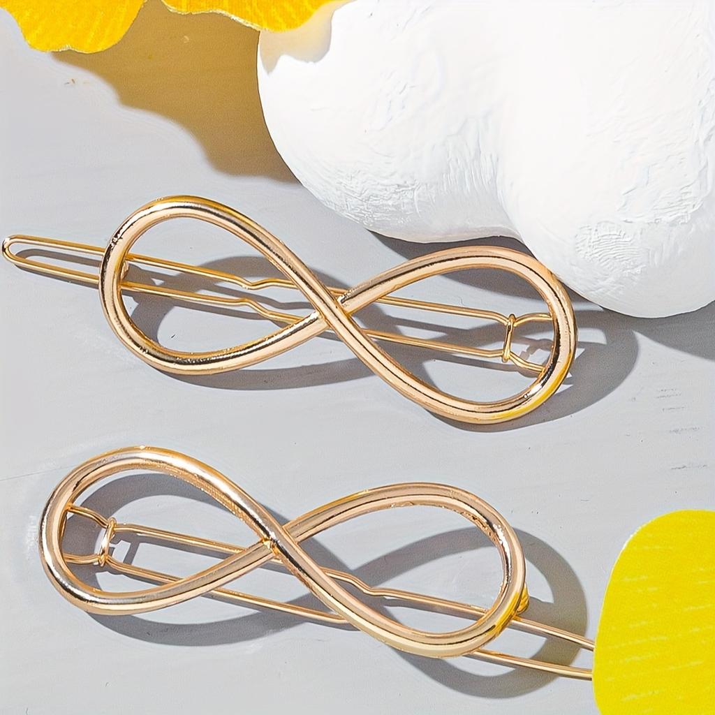 Bohemian Minimalist Alloy Hair Clips - Hollow Infinity Shape Frog Buckle Hairpins, Solid Color, Fashion Accessories for Women and Teens