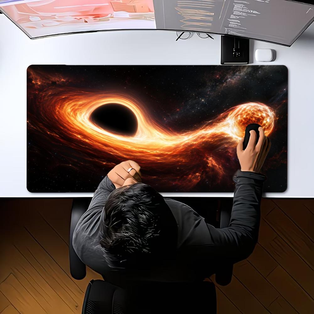 Black Hole Cosmic Fire Nebula Large Gaming Mousepad XXL Deskmat Non‑Slip Rubber Game Mouse Mat Keyboard Desk Mats Gamer Mausepad
