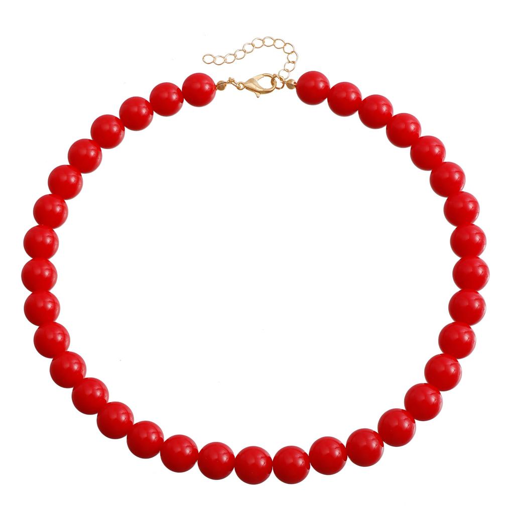 Accessories, Exaggerated Red Acrylic Beaded Necklace Women, Geometric Bead Collar Collarbone Chain