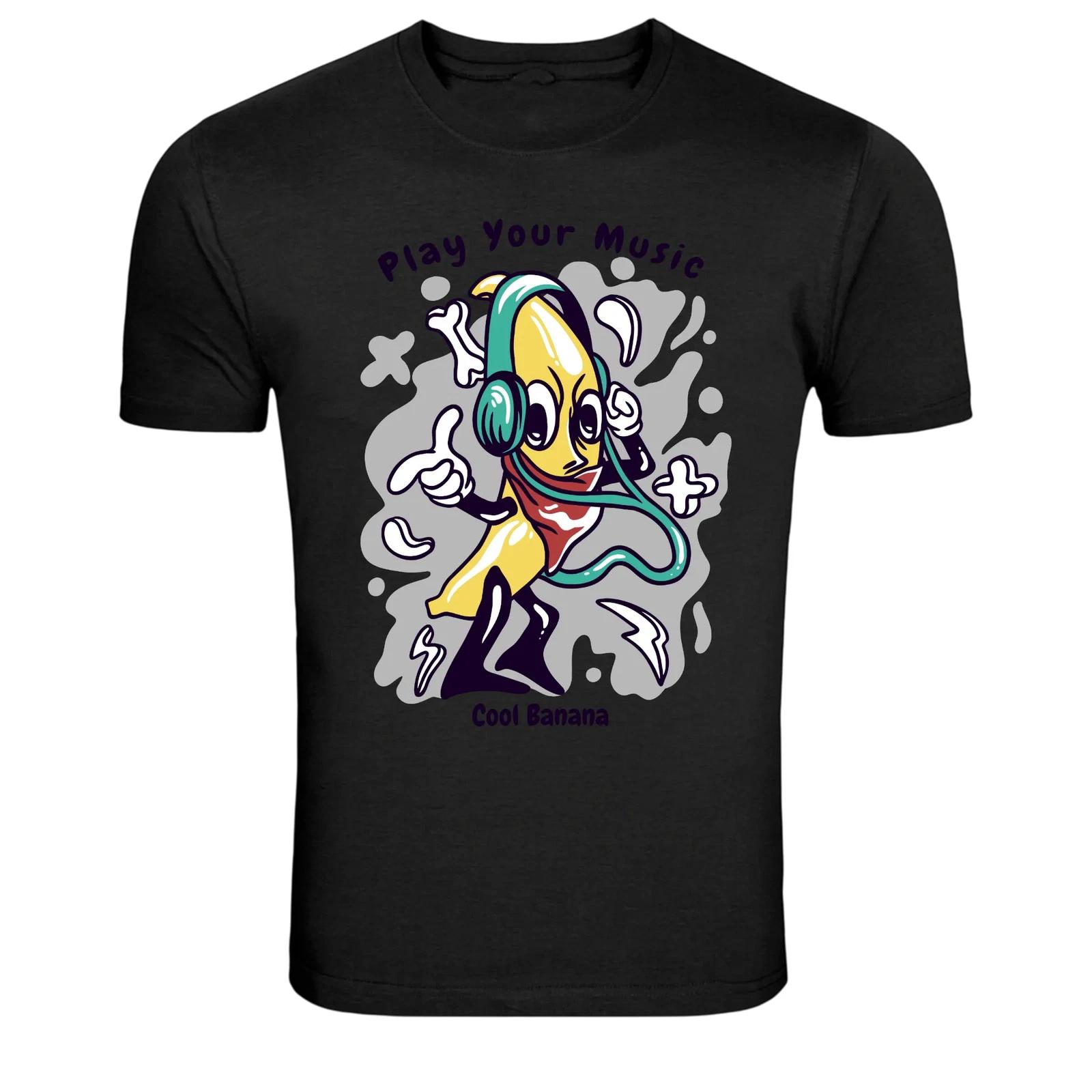 Cool Banana Headphones Music Cartoon Graphic T-Shirt S