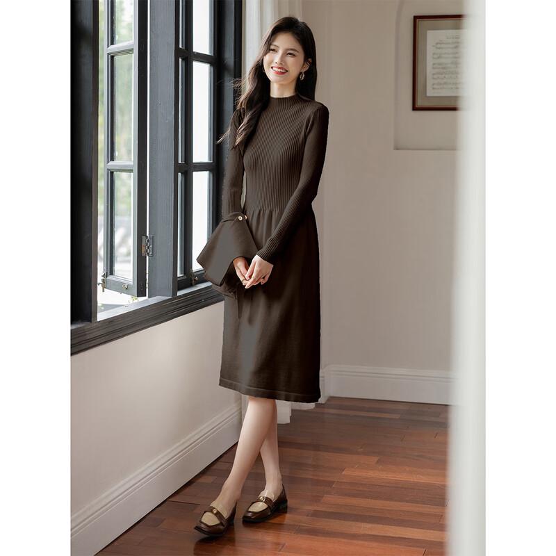 Women's Fashion Versatile Vest & Long Sleeve Midi Dress Set