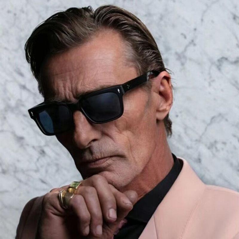 2pcs New High Square Sunglasses Fashion Eyeglasses Men's Punk Rectangle Design Sun Glasses Retro Quality Rivet Glasses UV400