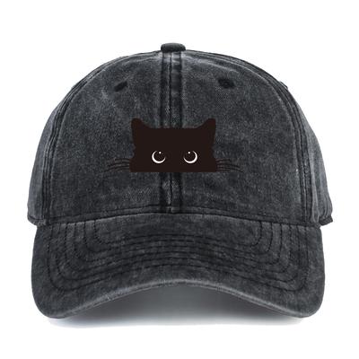 Gorra de béisbol vintage con estampado de gato negro para hombre y mujer, sombrero versátil moderno y casual para ir de compras y citas