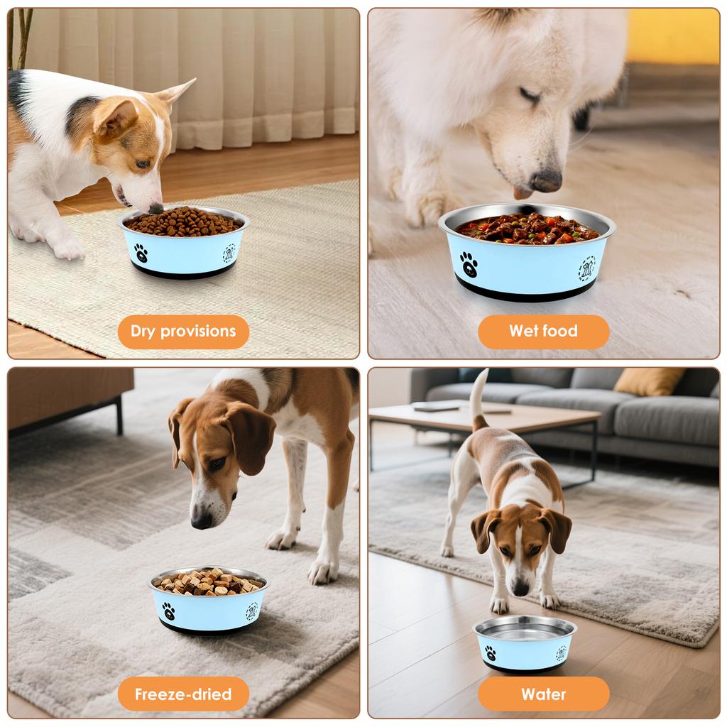 2 Pack Dog Bowl Stainless Steel Pet Feeding Bowl with Non Slip Silicone Base 860ml and 1560ml Large Capacity Dog Food Water Bowl