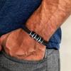 Vnox Custom 3-Layer Leather Bracelet for Men, Stainless Steel Tube Wristband, Personalized Engraved Gifts for Dad Boys Husband