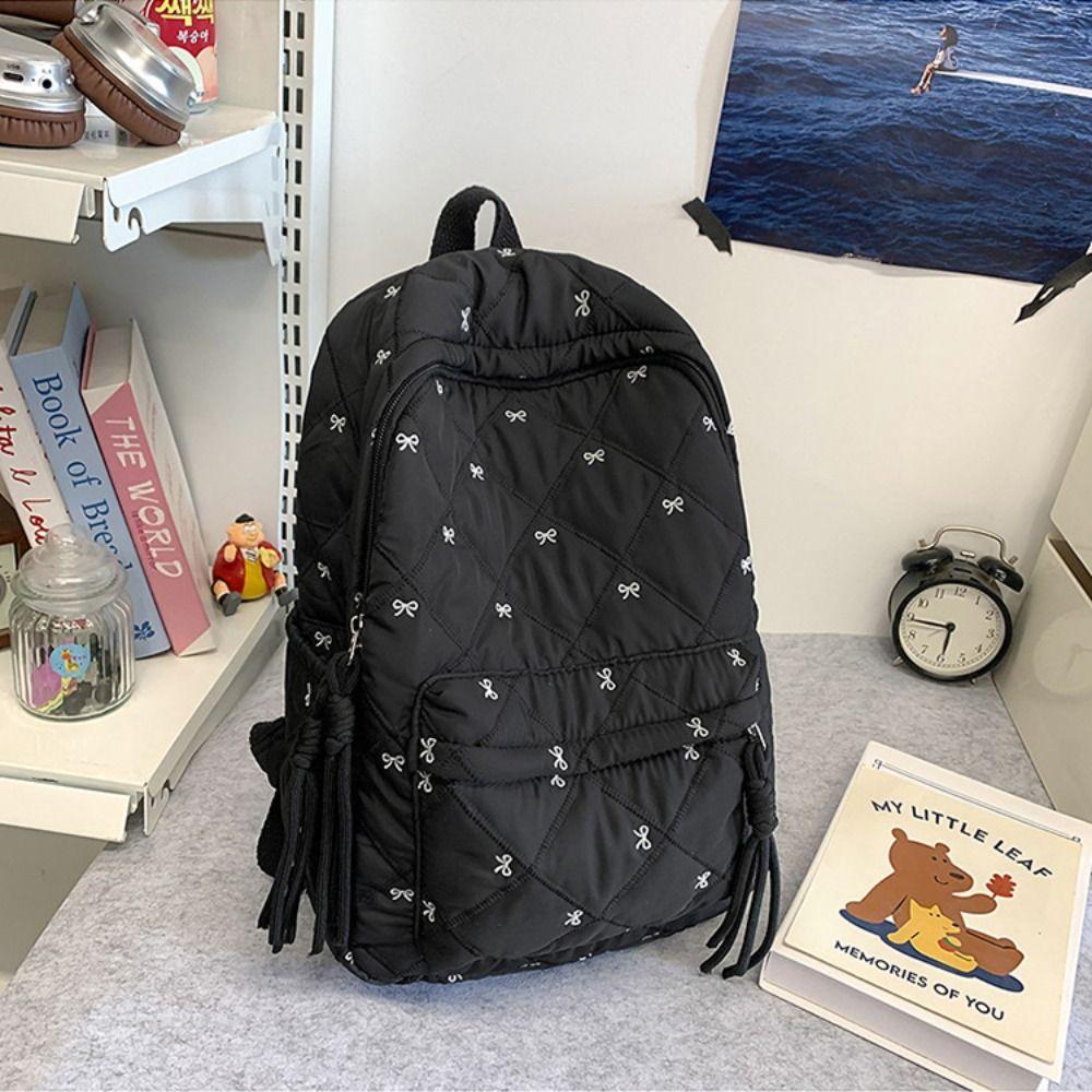 Embroidery Embroidered Bow Backpack Preppy Style Students School Bag Nylon Backpack Outdoor