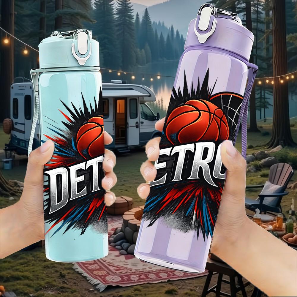 1PC Detroit Explosion Basketball 750ml Color Plastic Sports Water Bottle Leakproof Flip Straw Lid Suitable for Sports Office Home Use