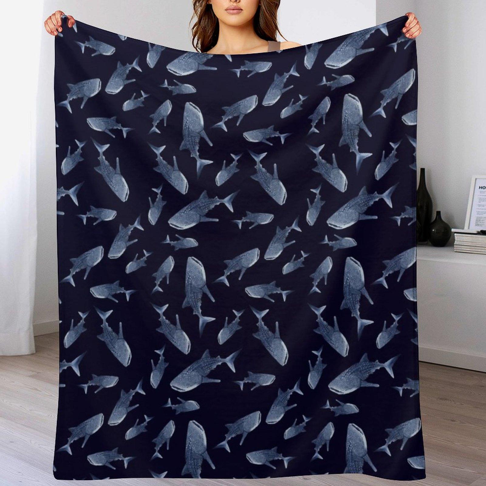 

WHALE SHARK PATTERN NAVY BLUE Throw Blanket Warm Flannel Blanket for Couch Chair Bedroom 102x76cm(40x30in)