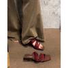Sheepskin version of genuine leather two wear French wedge heel retro one-word slippers women's summer wear temperament high heels cool slippers