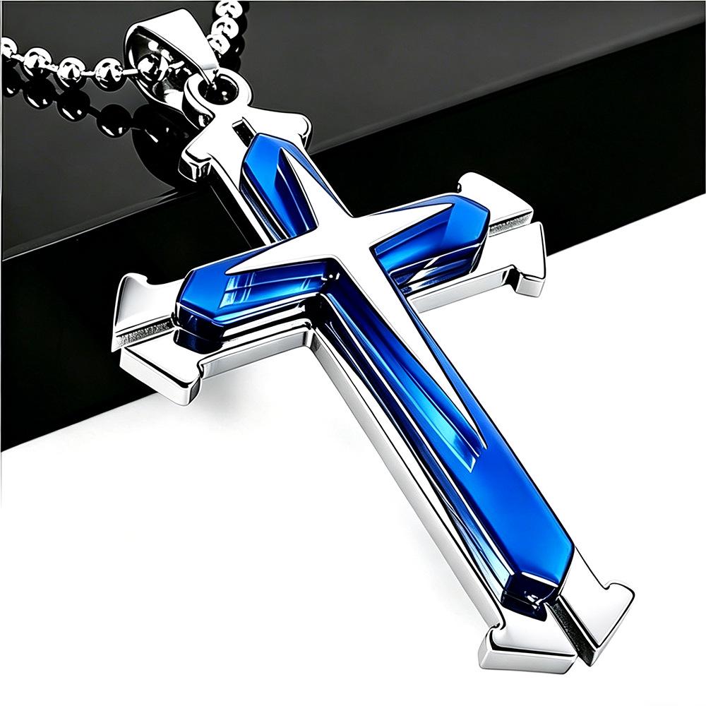 2024 Men's Diamond Cross Pendant Necklace - Silver, Gold, & Black Dark Knight Style