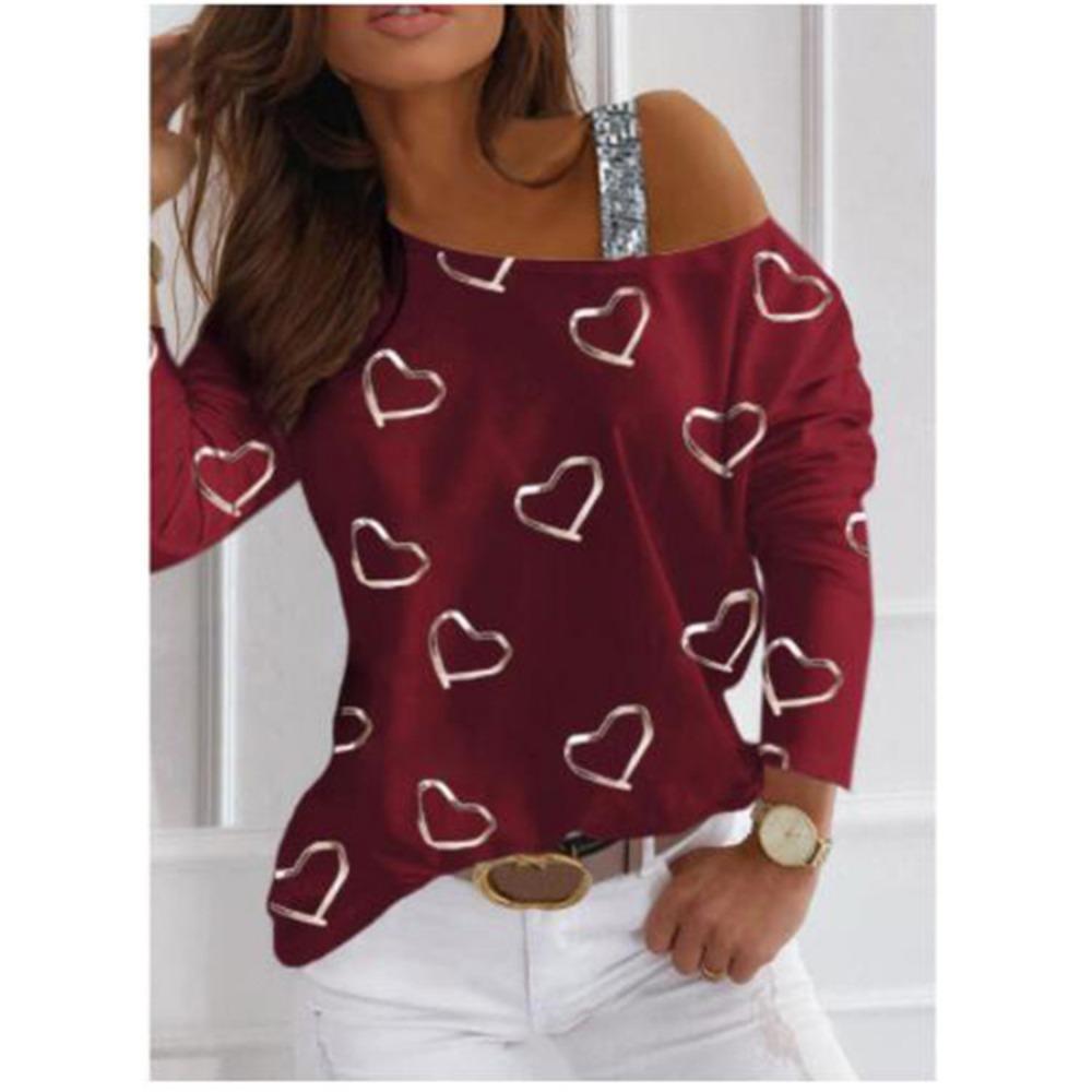 Off Shoulder Sequin Fashion Pullover Long Sleeve T Shirt Street Trendy Womens Top