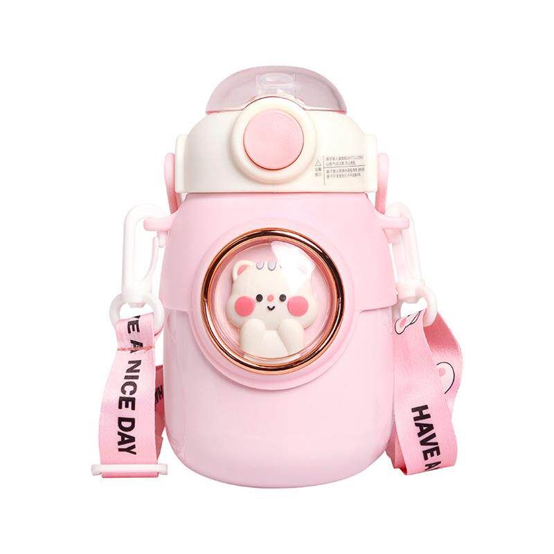 Cute Large-Capacity Thermos Cup 316 for Children with Straw, High-Appearance Portable Insulated Water Bottle for Girls