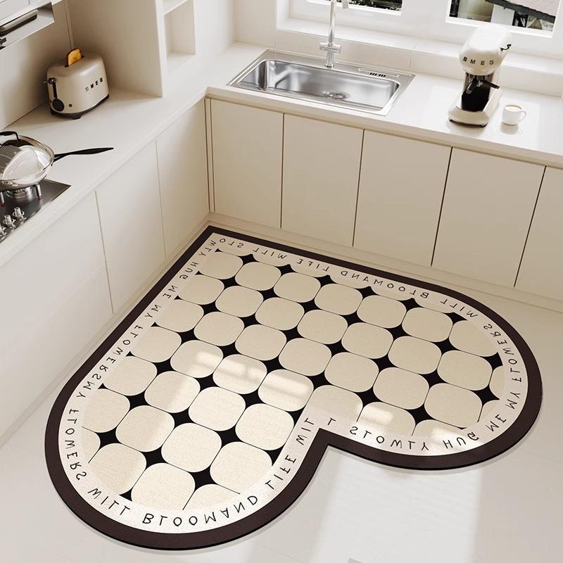 Kitchen Heart-shaped Carpet American Floral Pattern Water-absorbent Quick-drying Large Size Floor Mat Diatom Mud Non-slip Rug