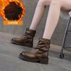 Short Boots British Style Women 2025 New Autumn and Winter Pleated Knight Boots Thick-soled Trouser Tube Boots Women's Pile Student Boots