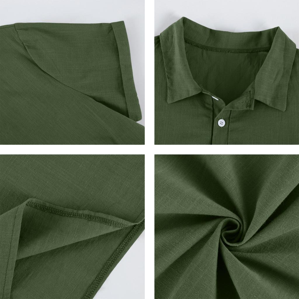 Men's Casual -color Summer - Cotton And Linen Short-sleeved Shirt