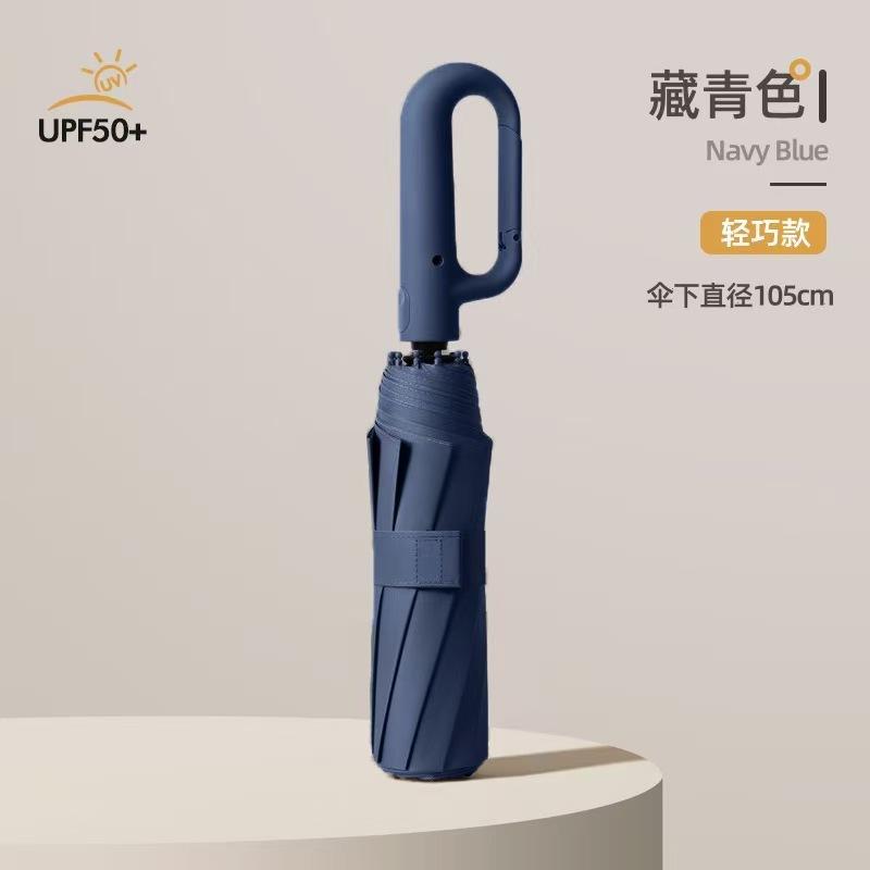 Fully automatic UV vinyl parasol, one-click open and close three-fold umbrella, UV-proof portable advertising umbrella