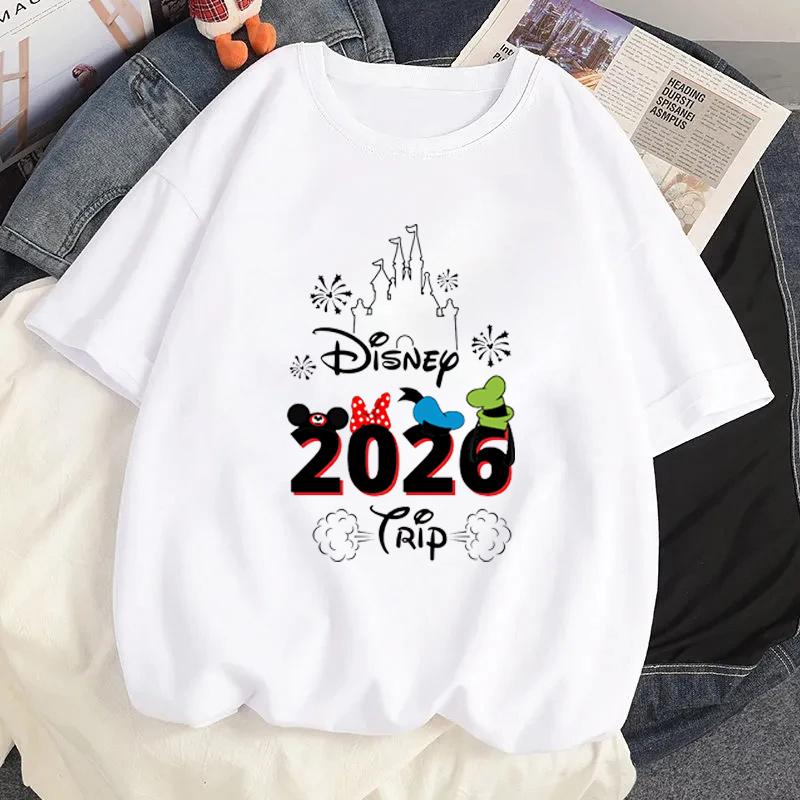 2026   Trip Mickey Minnie Mouse White TShirts Y2k Fashion Unisex Streetwear Casual Tops Cotton Casual Loose Short Sleeve