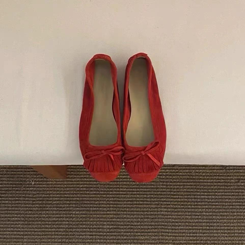 New Retro Tassel Light Mouth Flat Sole Shoes Leather Round Head Bow Mary Jane