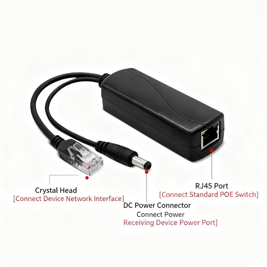 POE Splitter DC5.5 x 2.5mm Plugs 48V to 12V Voltages Converter for Cameras Plastic Housing Overcurrent Protections