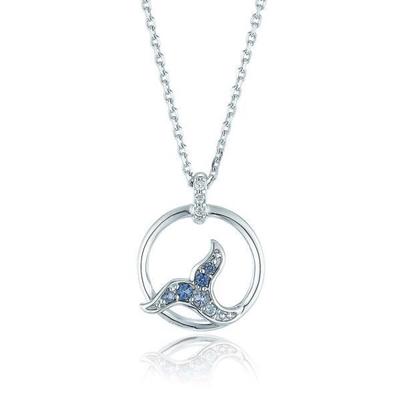 Whale Tail Blue Round White Silver Necklace LLNS21504OWL