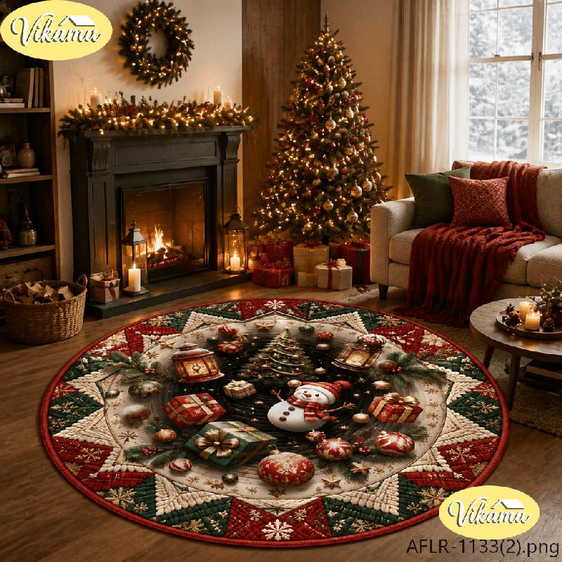 Christmas Round Decorative Rug Soft Flannel Living Room Carpet Washable Bedroom Bedside Rug Cozy Festive Home Decor