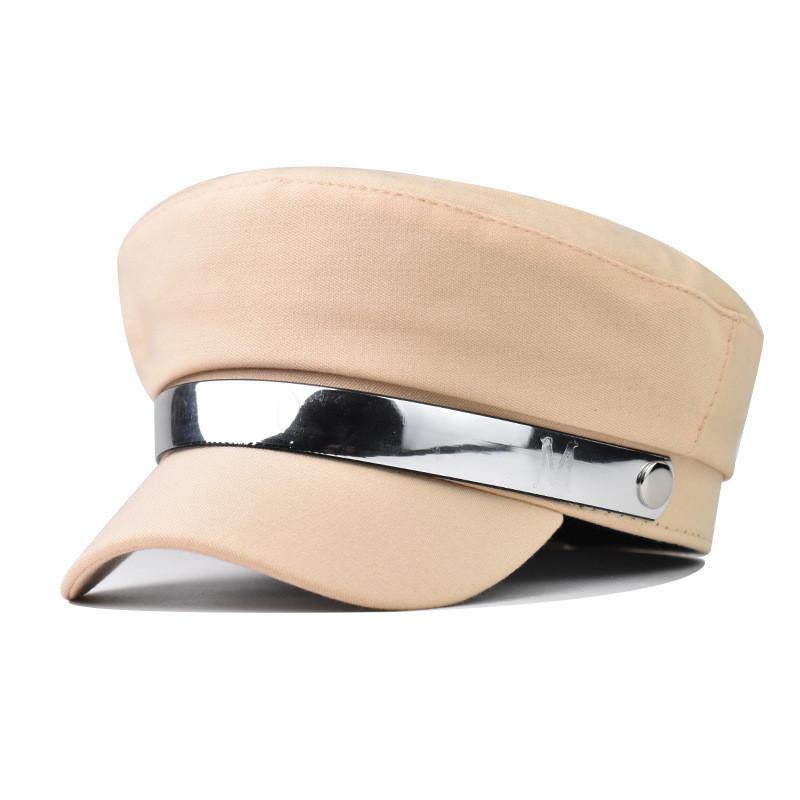 

Women Beret Retro With Short Brim And Metallic Accents For Outdoor Casual Wear Silver Stripe Beige