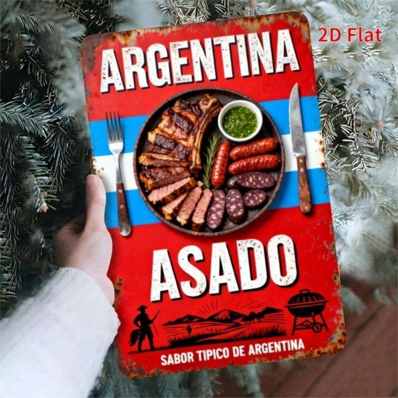 Metal Poster Argentine Flag BBQ Grill Vintage Wall Art for Home Bar Garage