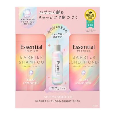Essential Premium Barrier Jedwabiście Gładki Zestaw z Pompką 900ml Nawilżająca i Dodająca Blasku Maska do Włosów 9g & +