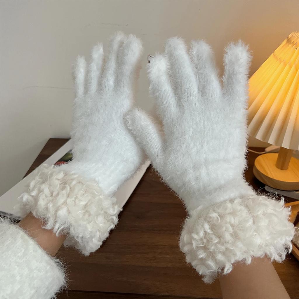 Thickened Knitted Winter Gloves Women's Touchscreen Compatible Fingerless Protector Warm Fleece Lined RChristmas Halloween Glove