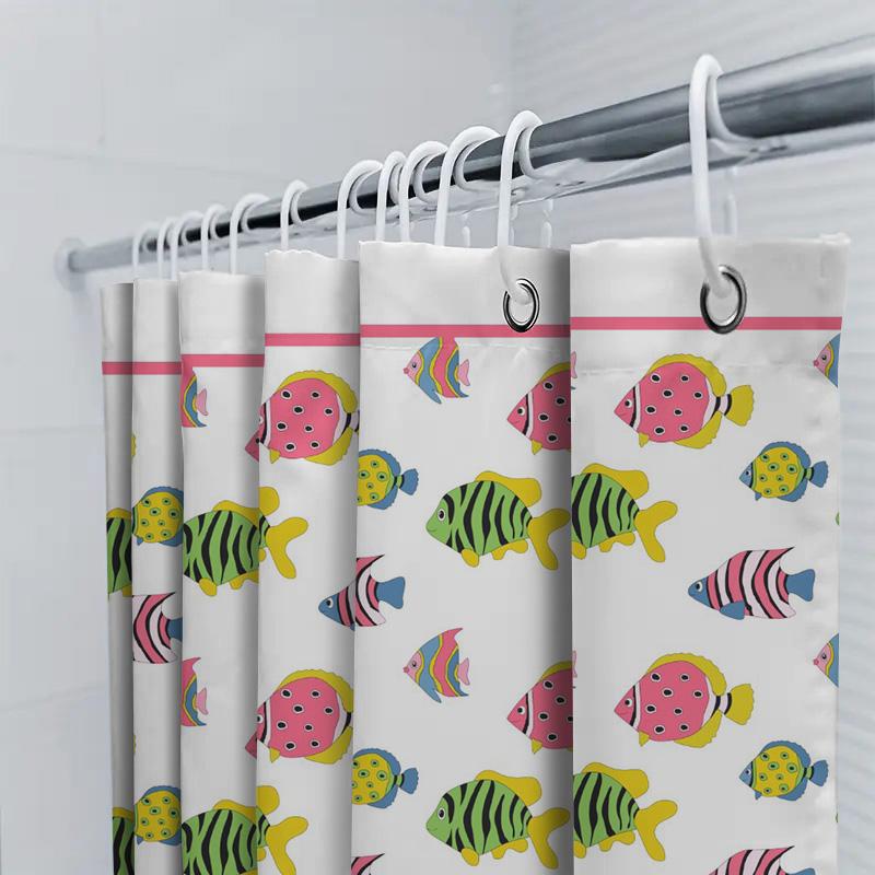 Colorful Fishes Shower Curtain Pattern Printed Fabric Waterproof Bath Mat Decor Home Decoration Available In Various Sizes For K
