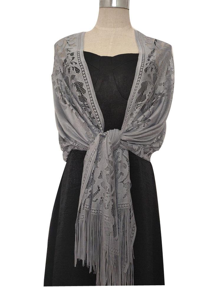 Women Solid Party Evening Lace Shawl Scarf Elegant Lace Sheer Hollow Tassel Scarves Wraps Foulard Femme Mesh Yarn Wedding Shawl