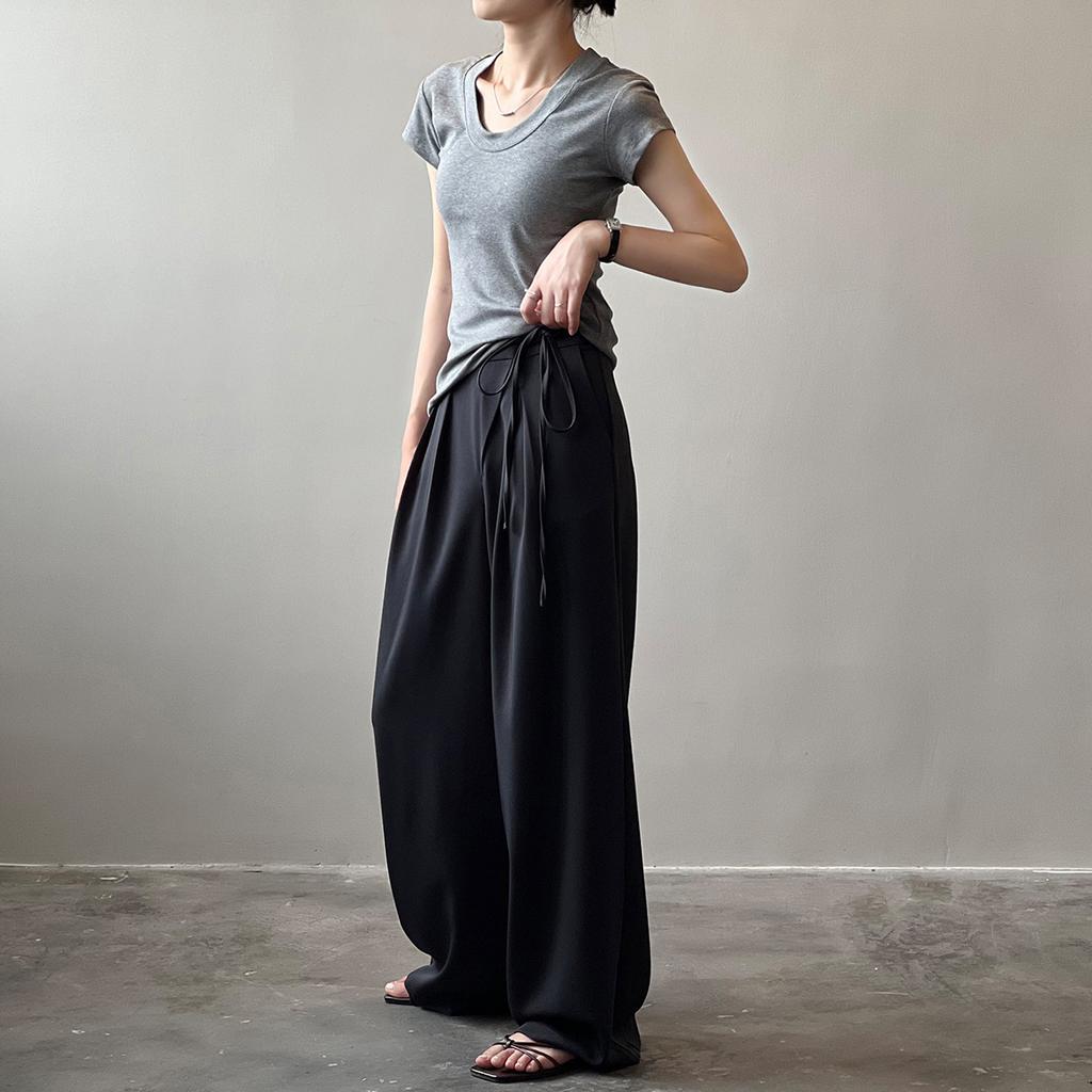 Solid Colour T-shirt Women 2024 Summer Simple U Neck Slim Stretch Body Shirt Tops