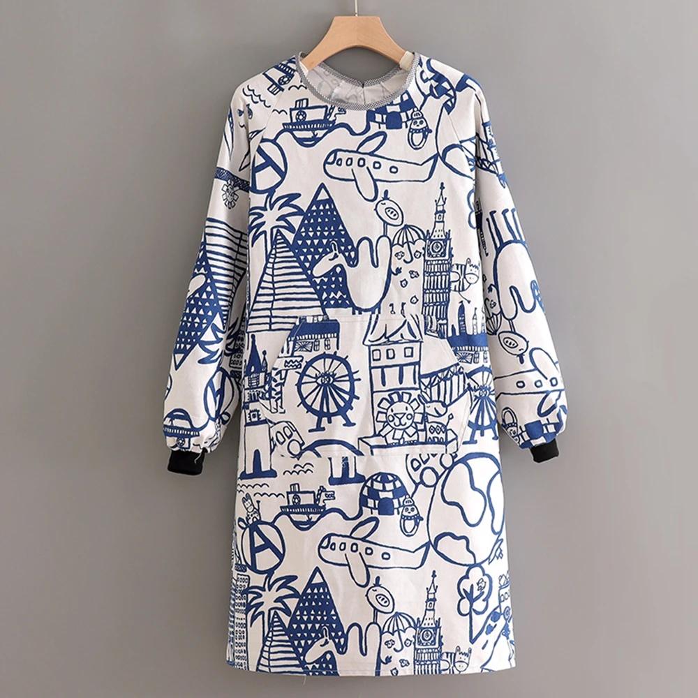 Oil-proof Apron Fashionable Canvas Kitchen Cooking Apron Home Long Sleeve Durable Women Overwear Work Clothes