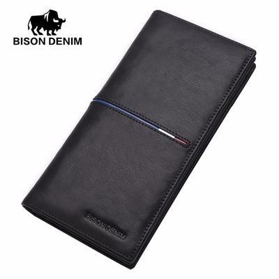 Mode en cuir véritable hommes portefeuilles Long mince à deux volets portefeuille affaires homme porte-carte sac à main