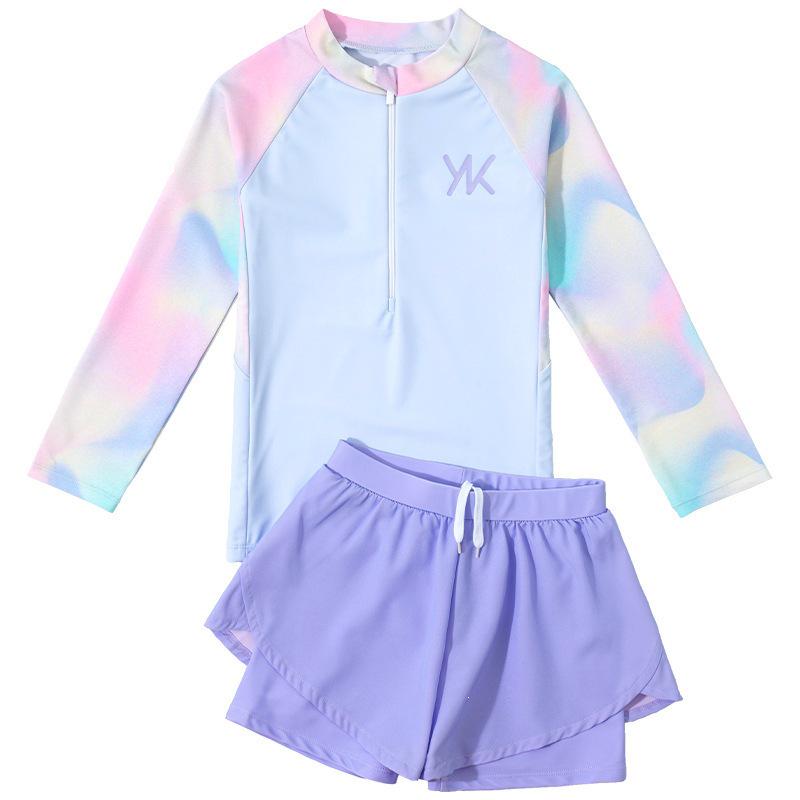 2025 New Style Girls' Sun Protection Two-Piece Swimsuit with Long Sleeves for Kids