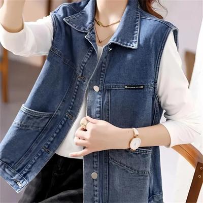 Women's Denim Vest Jacket  Spring Autumn Elegant Comfortable Ladies Coat Casual Sleeveless Cowboy Tank