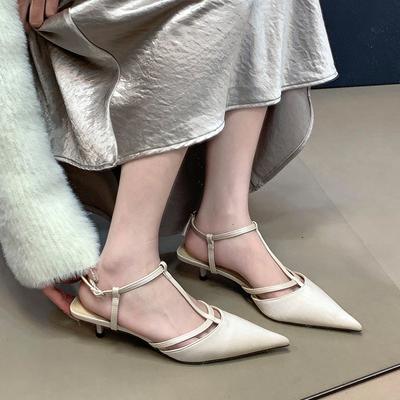 Thin Heel Bag Head Sandals Female Niche Design Commuter Fairy Pointed Middle Heel Single Shoes