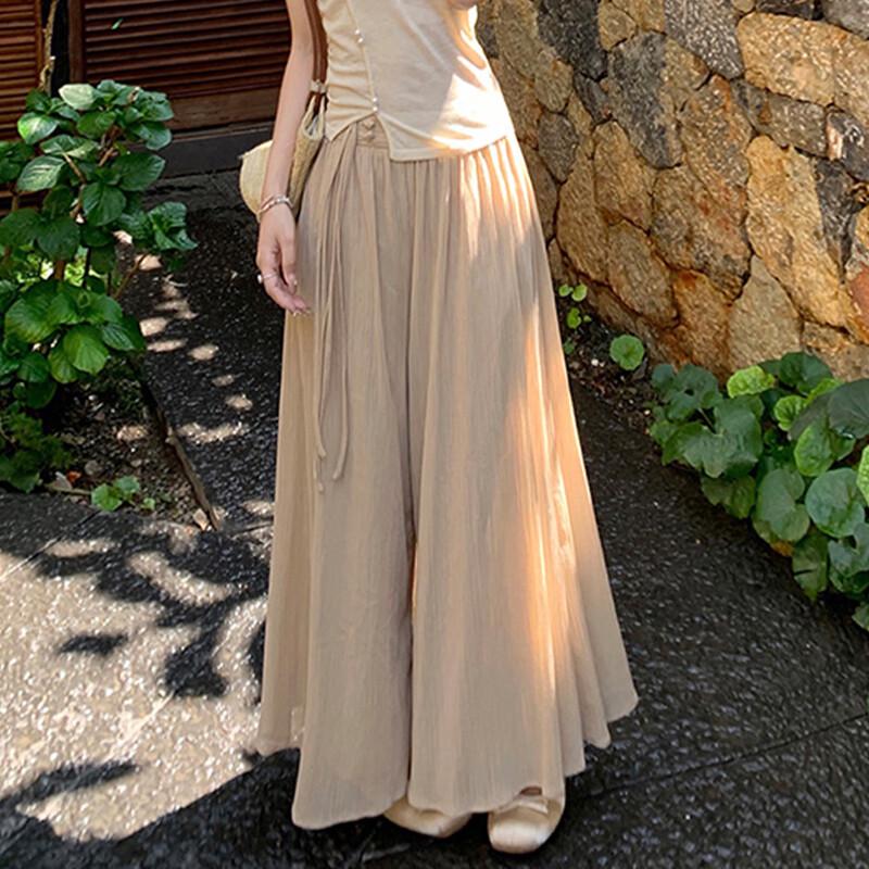 JK&JS French Retro High-Waist Wide-Leg Pleated Pants