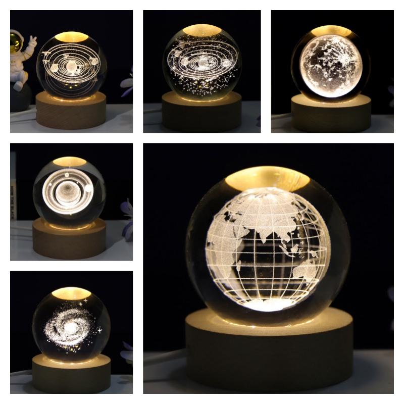 Creative 3d Laser Engraved Galaxy Crystal Ball Bedroom Decor Night Light Modern Minimalistic Style Glass Orb Gift