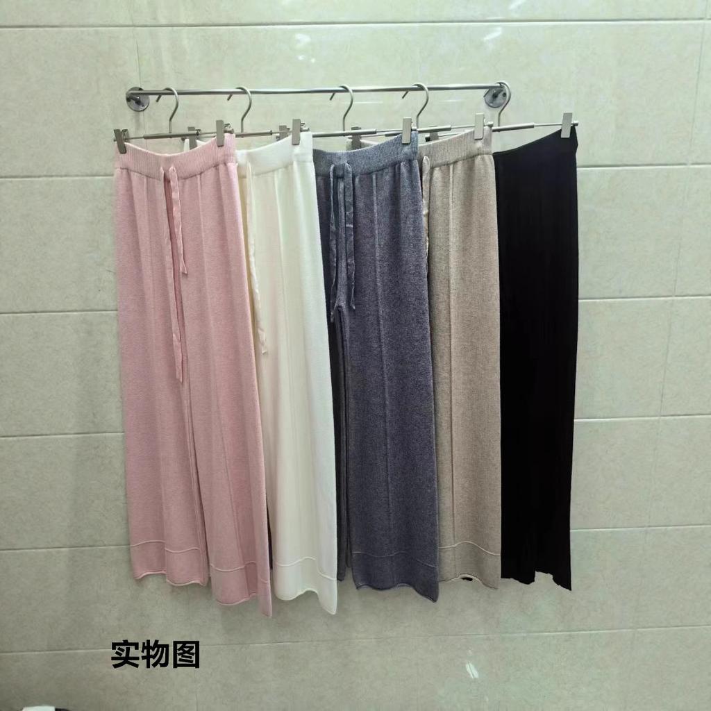 Autumn/winter new solid color simple straight-leg knit pants for women, elastic high-waist, versatile solid-color wide-leg pants