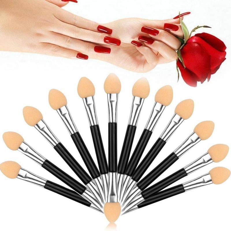 12Pcs Two Head Eyeshadow Applicator For Females Design Professional Portable Soft Sponge Double Ended Nail Powder Brushes C4P6