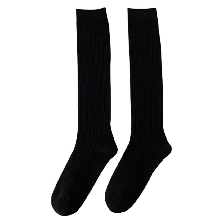 Женские корейский стиль хлопковые длинные носки в рубчик в полоску однотонные чулки чёрный