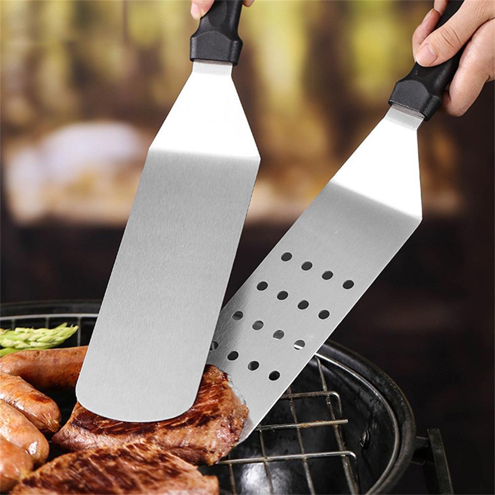 1pc Cooking Spatula Stainless Steel Barbecue Spatula Plate Non-Slip Plastic Handle Extra Long Griddle Spatula Cooking Utensils