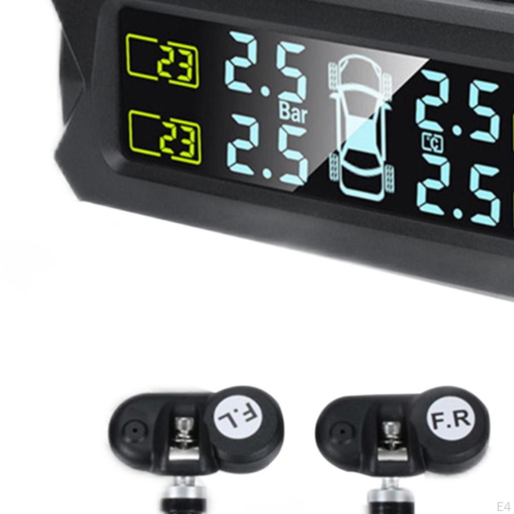 Solar Powered Car Tire Pressure Sensor with Temperature and LCD Display Panel & USB