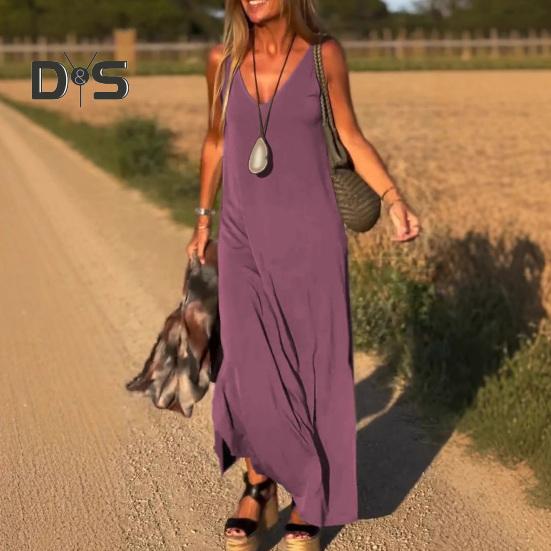 Γυναικείο καλοκαιρινό αμάνικο φόρεμα Cami Casual φόρεμα μάξι με σπαστό λαιμόκοψη Φαρδύ φόρεμα παραλίας Sundress Ταξιδιωτικές διακοπές