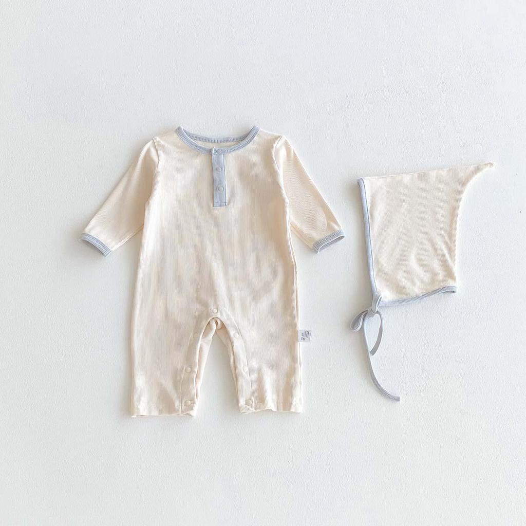 Baby Boy Autumn Rib Knit Long Sleeve Romper - Solid Color Newborn Onesie
