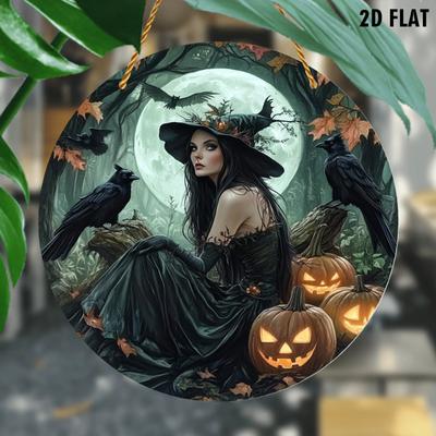 2D Flaches Acryl Vintage Hexe Halloween Wanddeko - Fensteranhänger mit Raben- und Kürbisdesign, Heim-Garten-Partydeko, für Halloween Weihnachten