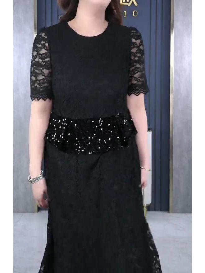 2025 Léto Evropský styl High-End Krajka Flitry Bodycon Šaty Plus Size